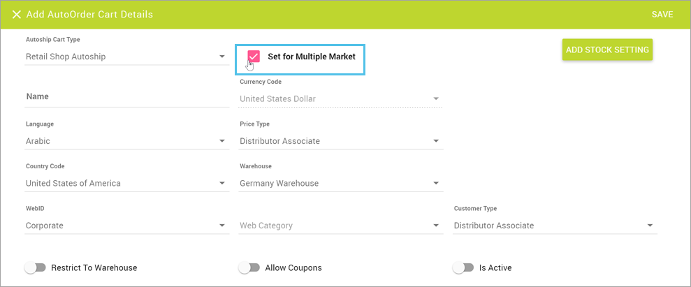 Add Cart Details for multiple markets